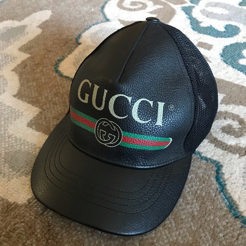 Gucci leather and black mesh baseball cap…Large (59cm)